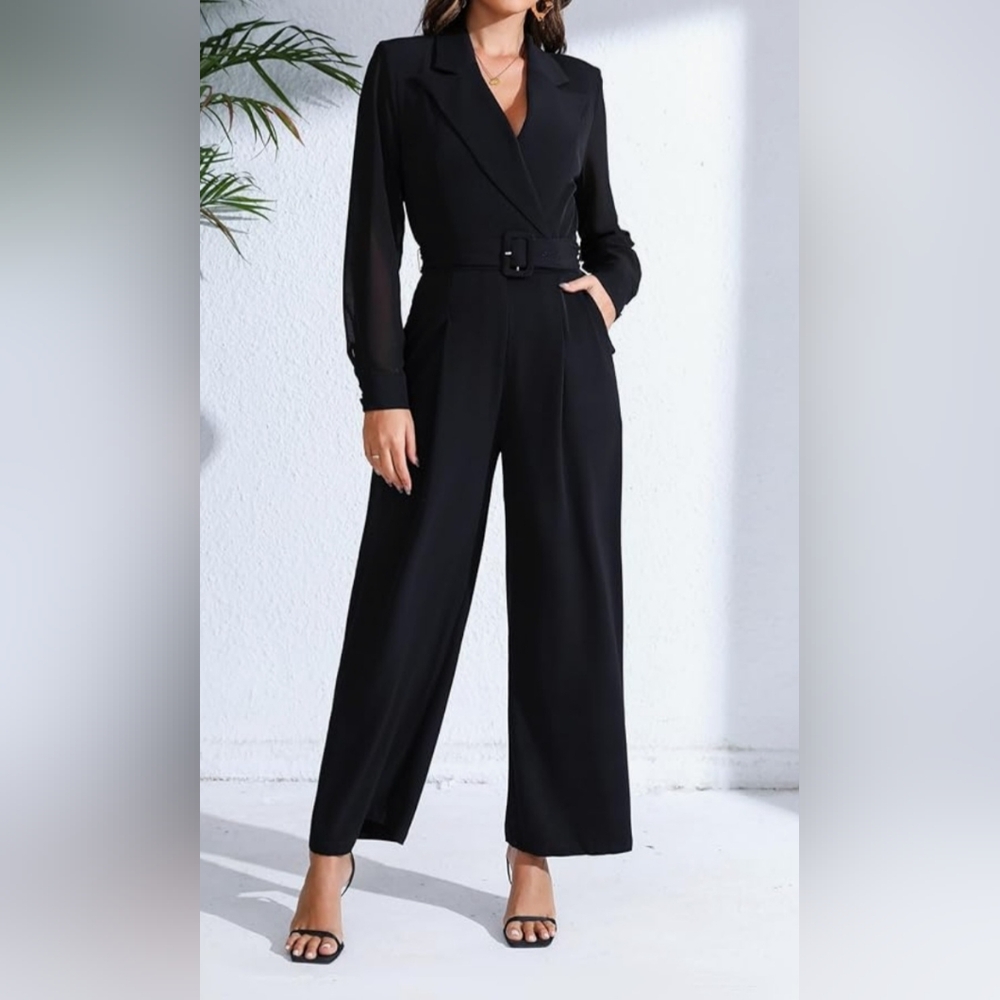 NWT Welove fashion brand black long chiffon sleeve jumpsuit size Large